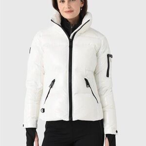 SAM. Women's White Puffer Jacket with Black Accents